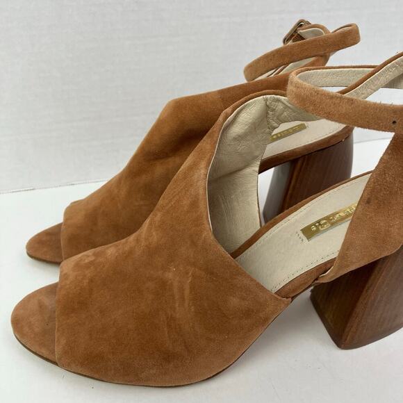 Louise Et Cie Sz 8 Kyvie Cinnamon Suede Sandals Ankle Straps Structured Heel - Picture 3 of 16